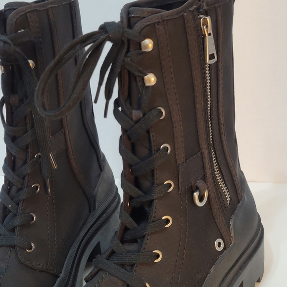 Zara Black Canvas Women's Combat Boots Chunky Heel Lace-up Zip-up Sz40 (US Sz9) - Picture 9 of 16